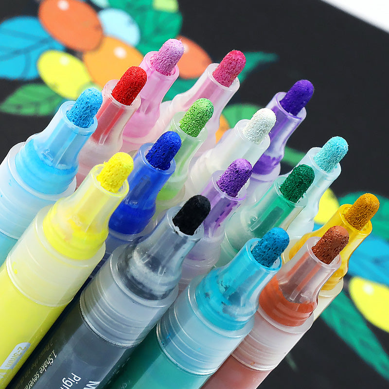 Assorted colorful markers with vibrant caps on a black background