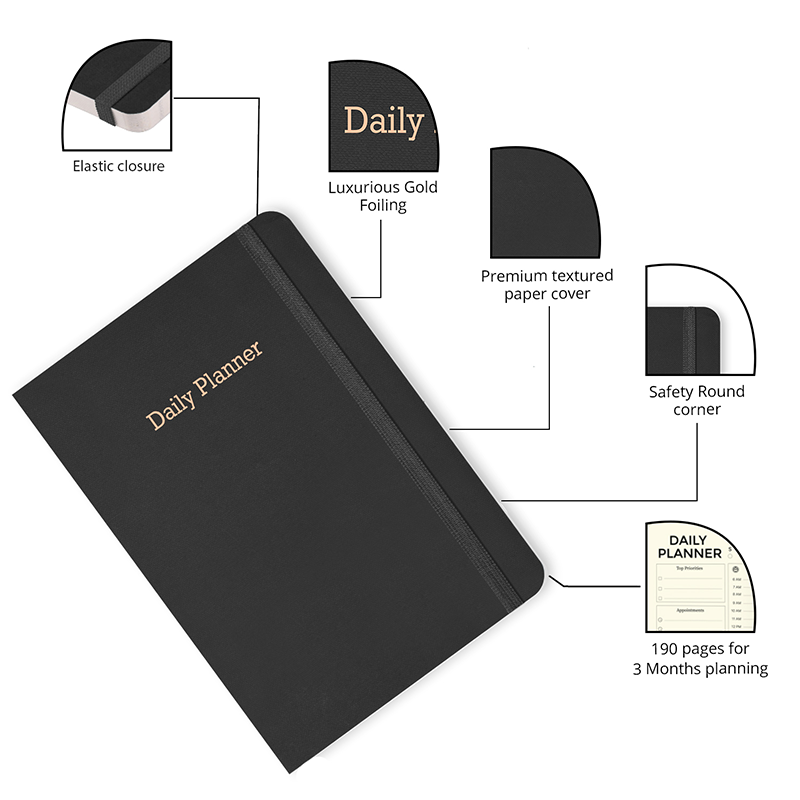 Black daily planner for professionals