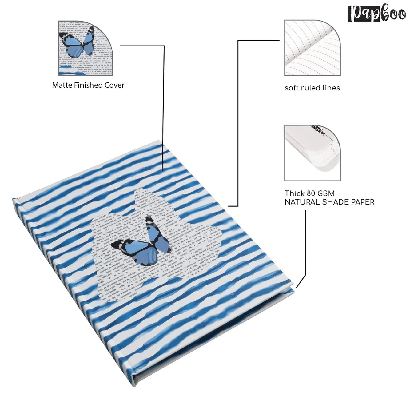 Blue Butterfly Ruled Hardcover Notebook - Notebook