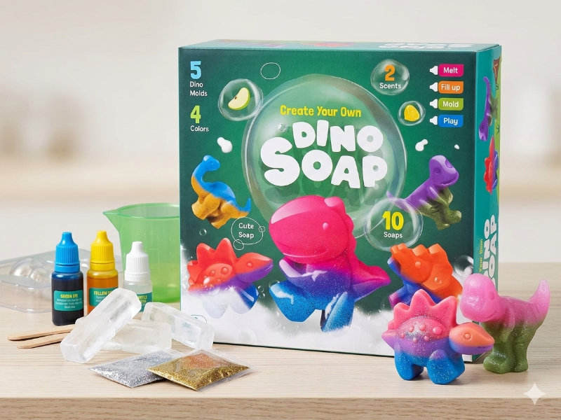 Best selling dino soap kit. Melt, Fill up, mold and play. Soap making