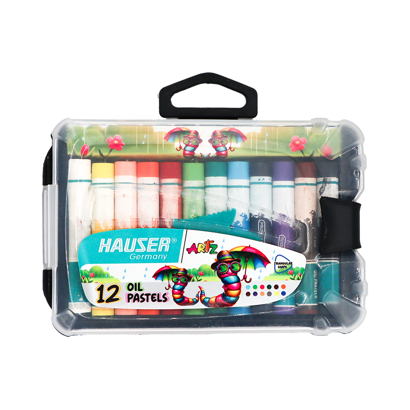 Pack of Hauser oil pastels in a clear plastic case on a white background