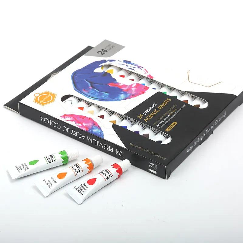 Keep Smiling - 24-Colours Acrylic Paint Set for Students & Artists (12mL Each)