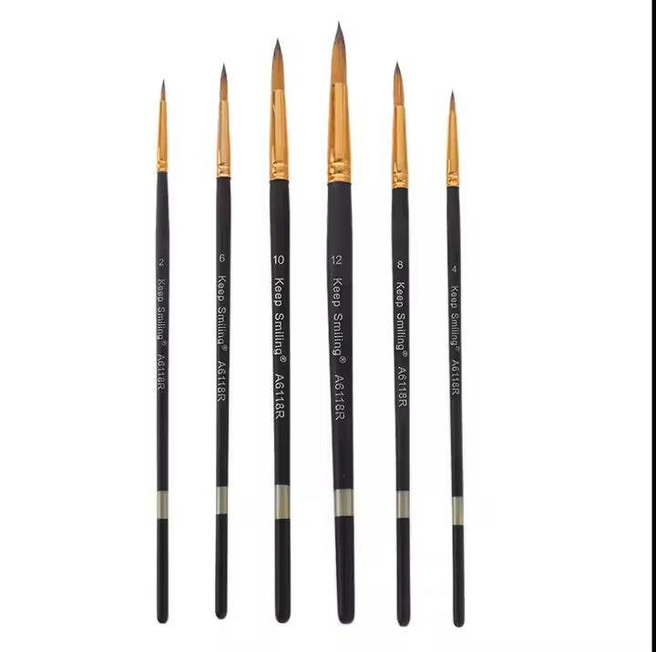 Keep Smiling 6pcs Black Matte Nylon Hair Round Brush Set