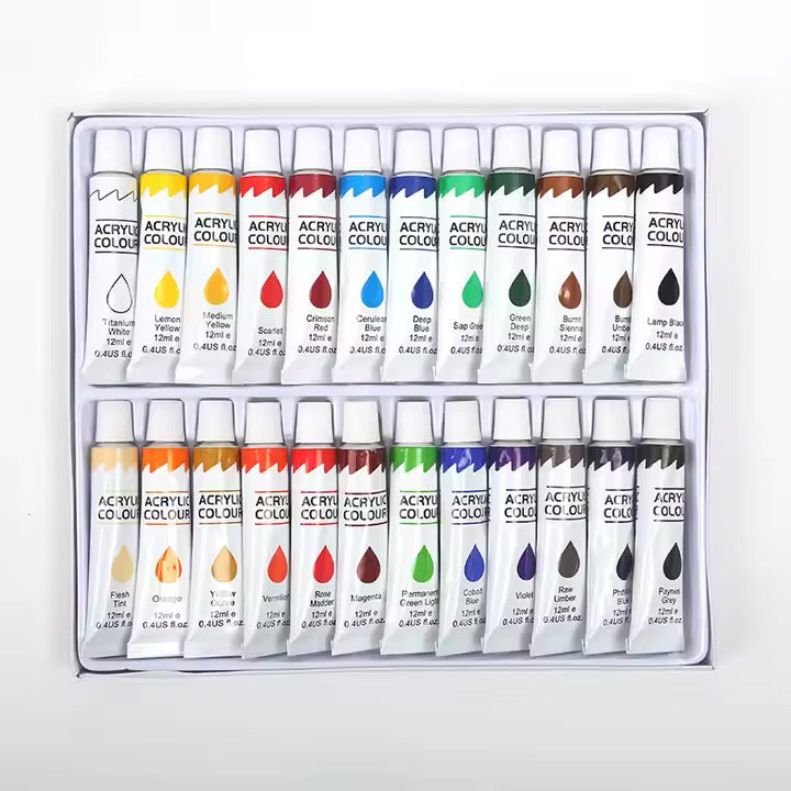 Keep Smiling - 24-Colours Acrylic Paint Set for Students & Artists (12mL Each)
