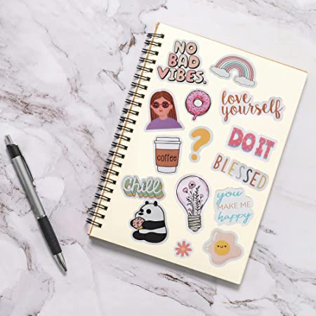 Notebook with colourful stickers