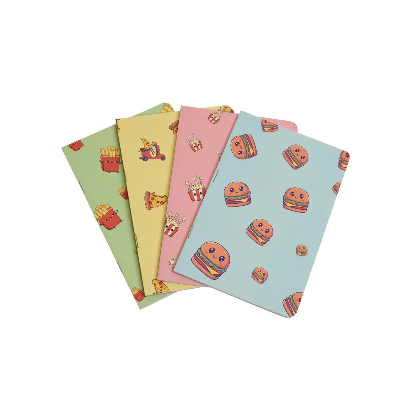 A5 Cute Snacks Notebooks - Set of 4 Unruled Notebooks for Foodies - Notebook