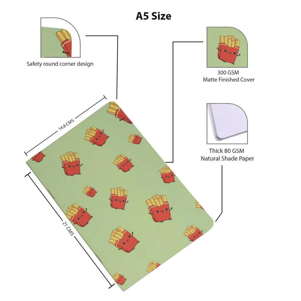 A5 Cute Snacks Notebooks - Set of 4 Unruled Notebooks for Foodies - Notebook