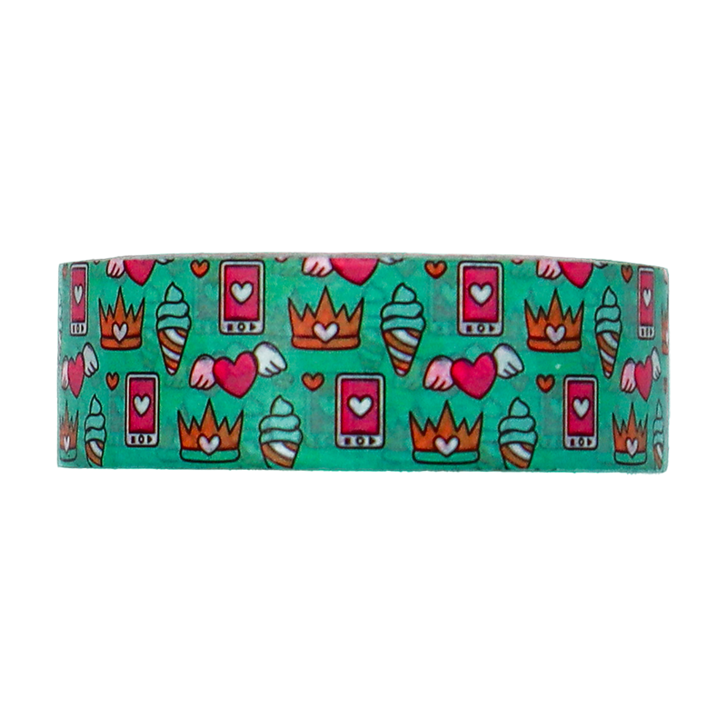 Crown and Heart Green Washi Tape
