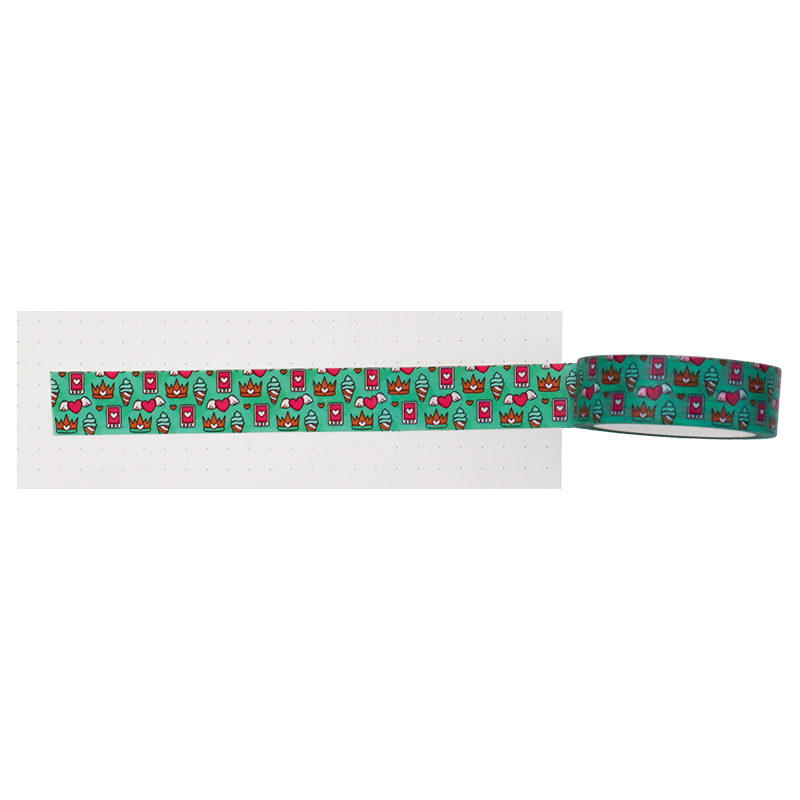 Crown and Heart Green Washi Tape
