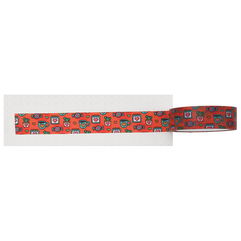 washi tape with bold orange-red background makes the colourful illustrations pop, creating a vibrant look.