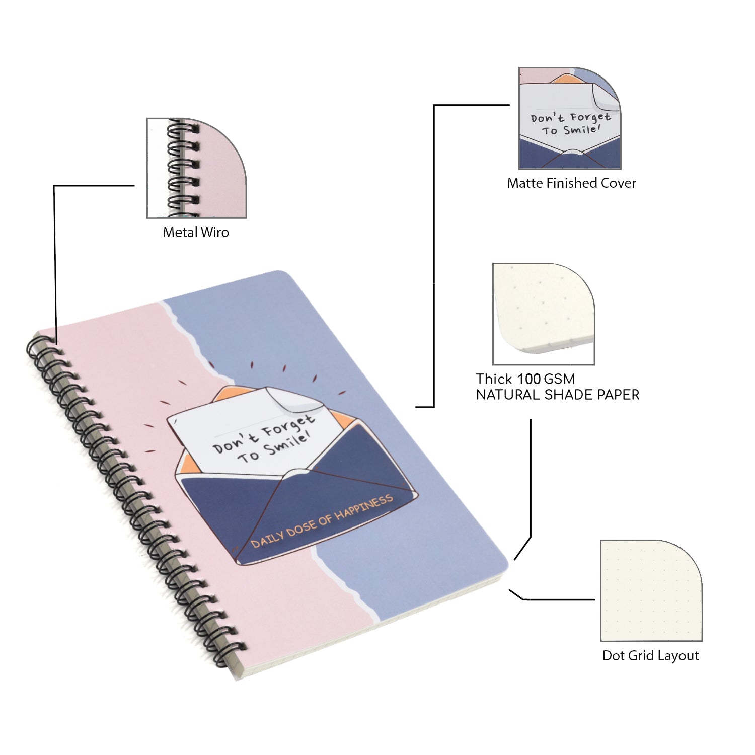 Don’t Forget To Smile Dotted A5 Wiro Journal - Journals