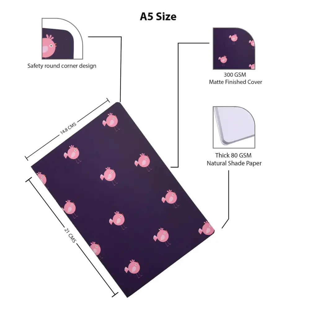 A5 Cute Animal Notebooks - Set of 4 Unruled for Doodling & Writing - Notebook