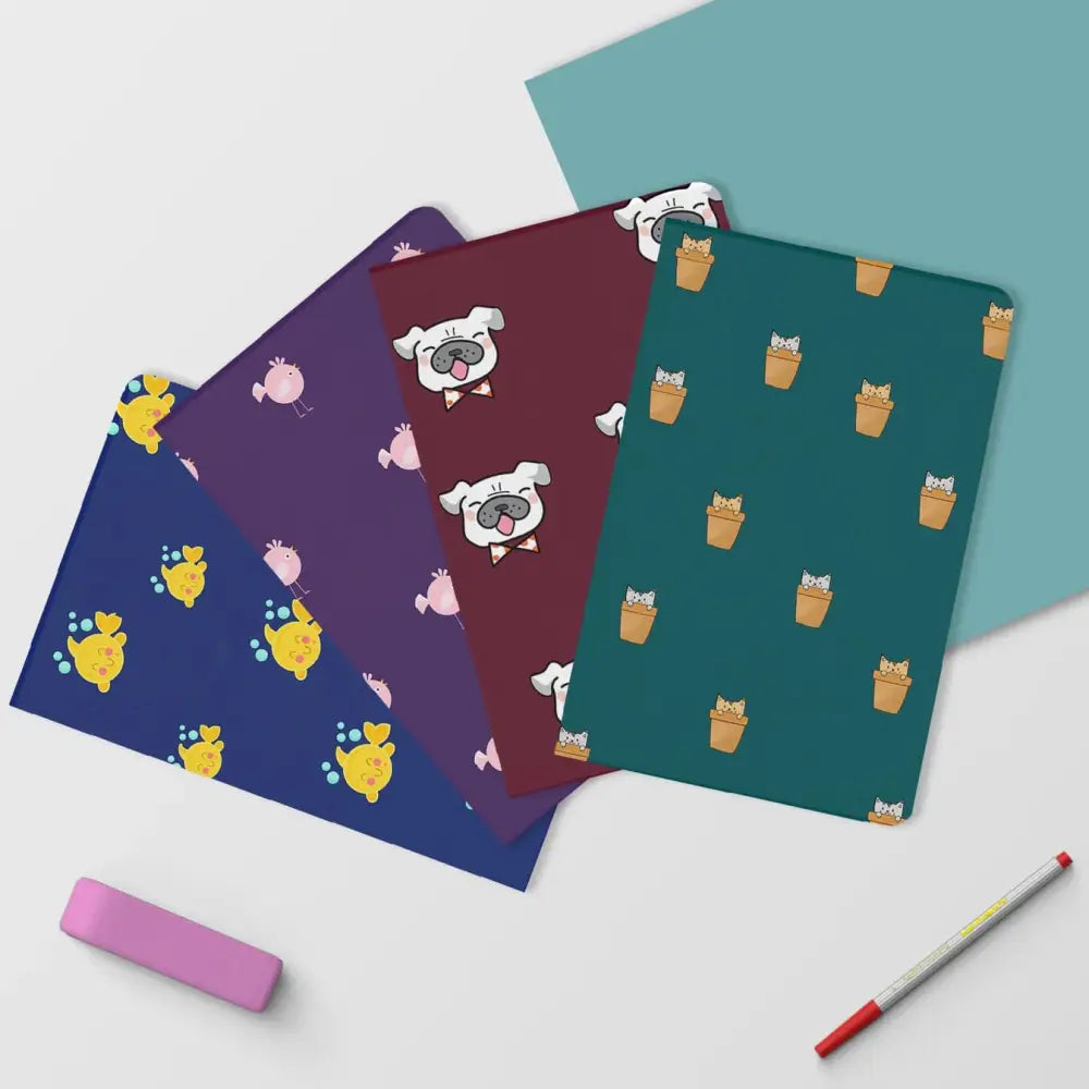 A5 Cute Animal Notebooks - Set of 4 Unruled for Doodling & Writing - Notebook