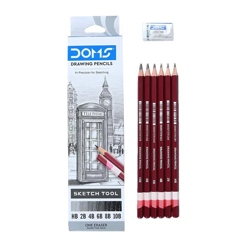 DOMS Premium Drawing Pencils (HB/2B/4B/6B/8B/10B)| 6 Pack