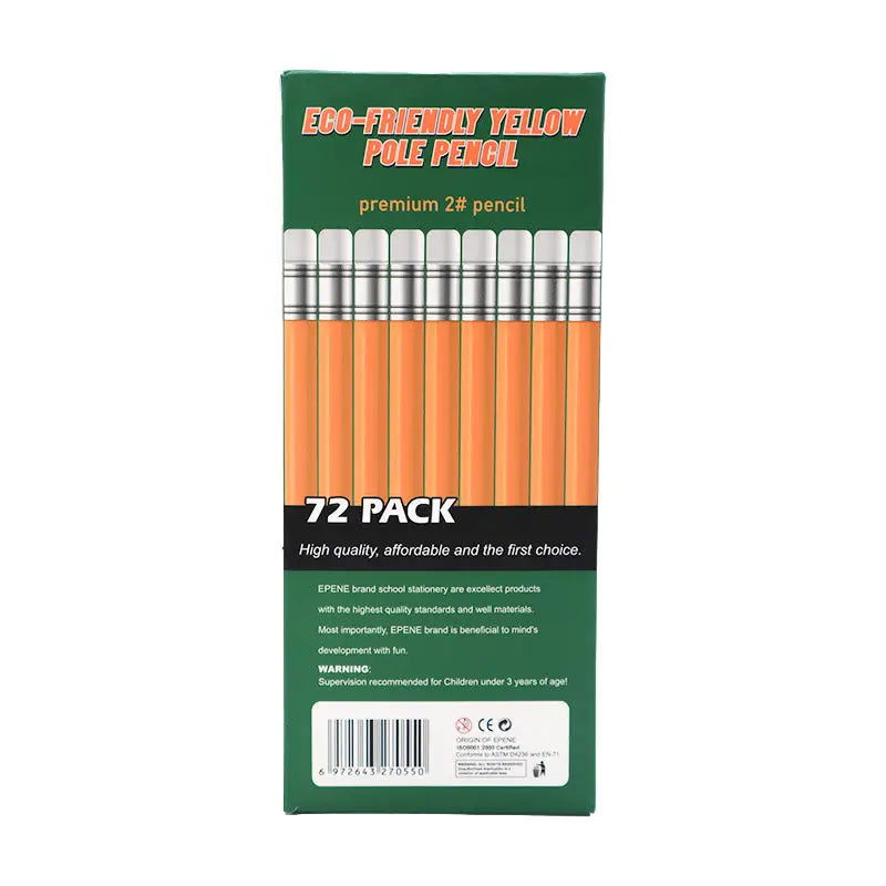72-Pack Eco-Friendly HB Pencils – Classic Yellow with Eraser - Pencils