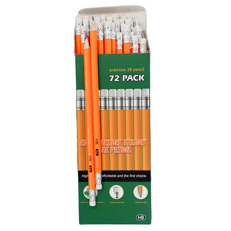 72-Pack Eco-Friendly HB Pencils – Classic Yellow with Eraser - Pencils