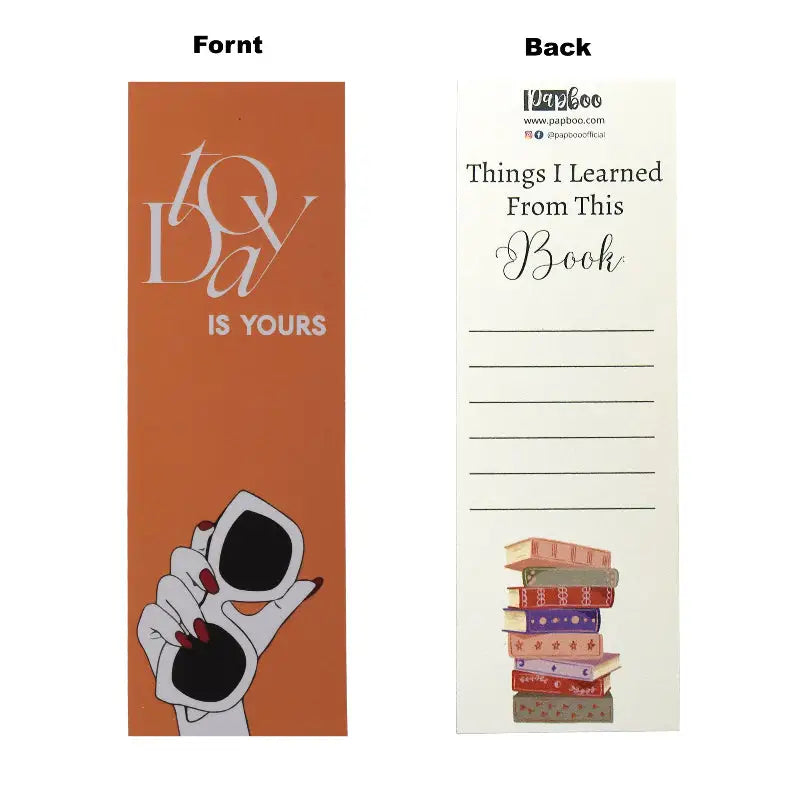 Bookmark with sunglasses design on front and notepad on back