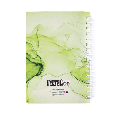 Notebook with green abstract design and Papboo branding on a white background
