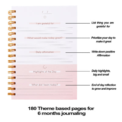 Five-Minute Journal in green colour with marble design highlighting permimum features
