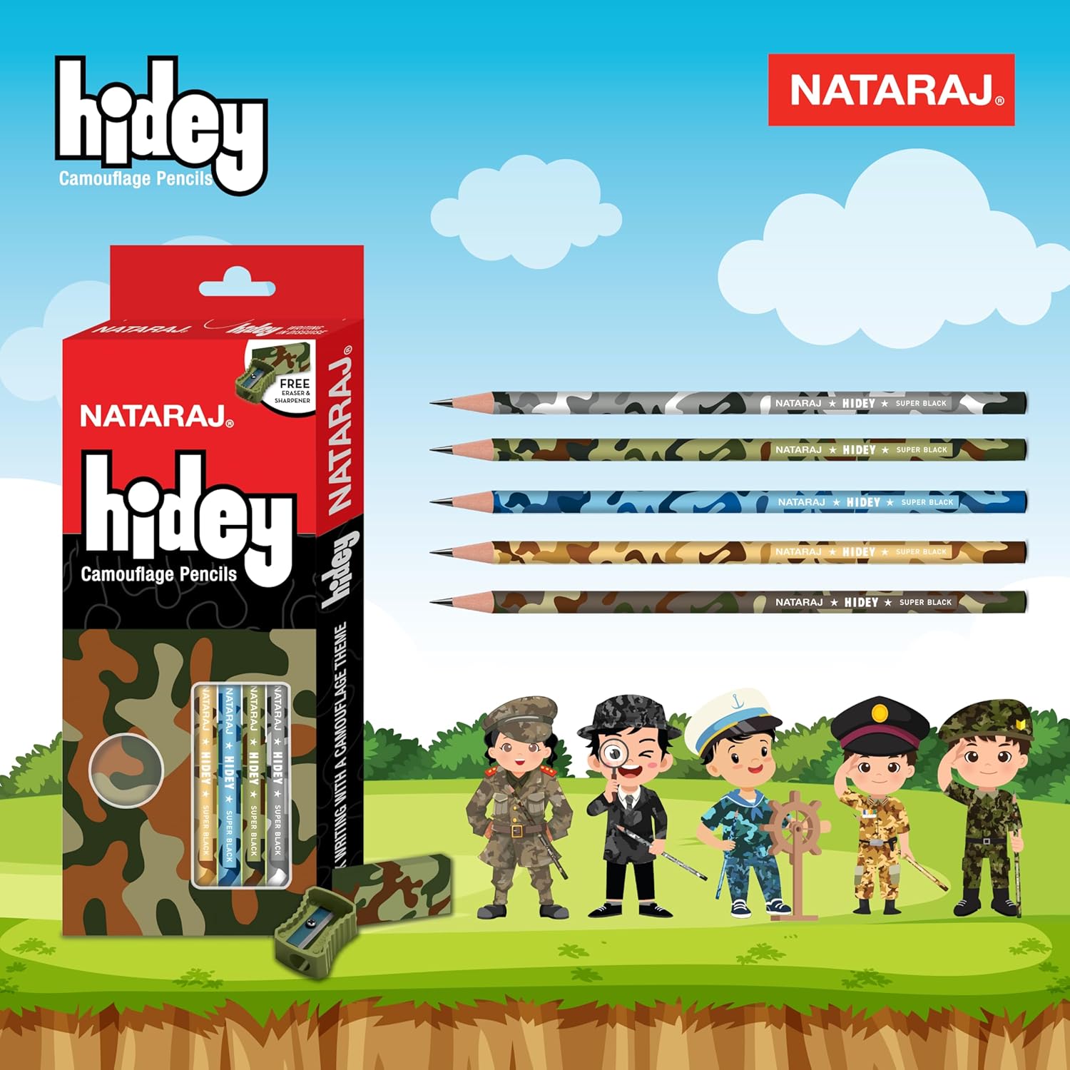 Nataraj Hidey Camouflage 10 pencils with Free Eraser and sharpner 
