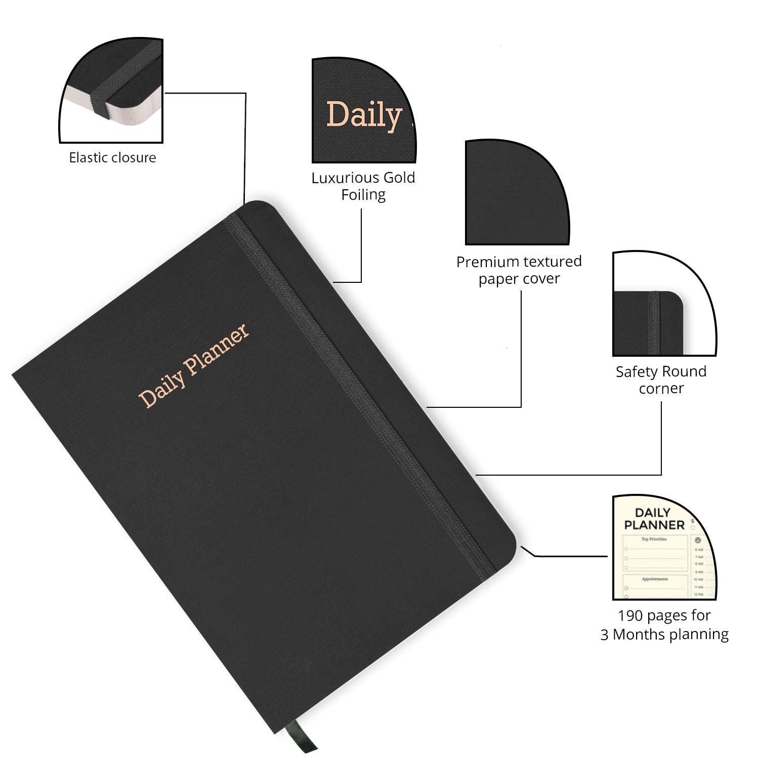 A5 Size Executive Daily Planner | Black