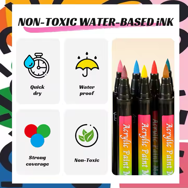 24 Colours set of acrylic paint markers with non-toxic water-based ink, ideal for hobby and professional art work