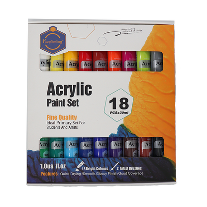 Acrylic paint set 18 pieces with 30ml each. Fine quality.