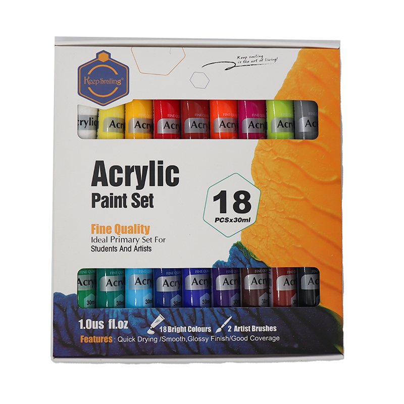 Acrylic paint set 18 pieces with 30ml each. Fine quality.