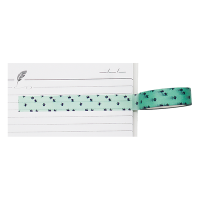 A charming washi tape with pattern of dark berries and leaves on a refreshing mint green background.