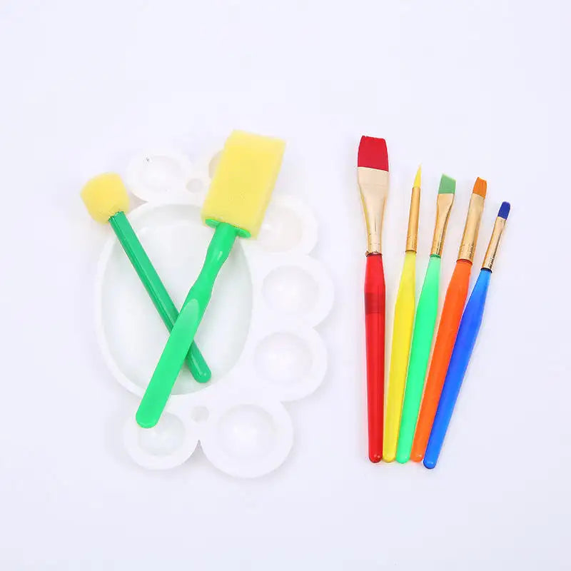 Keep Smiling 7pcs Rainbow Colourful Kids Graffiti Roller Brush Set with Plastic Palette