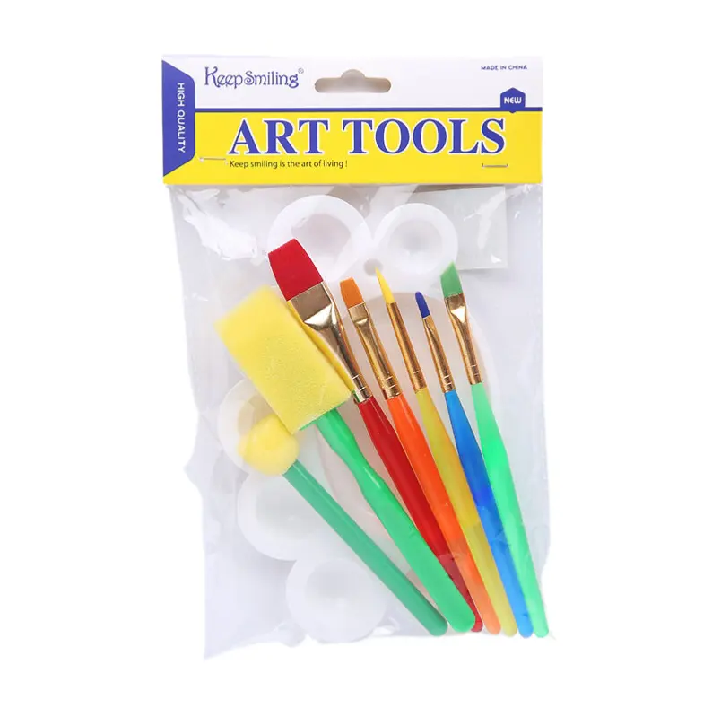 Keep Smiling 7pcs Rainbow Colourful Kids Graffiti Roller Brush Set with Plastic Palette