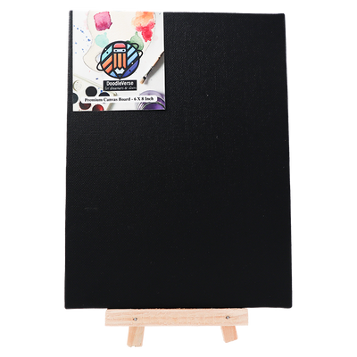 Black canvas board with a wooden easel on a white background, featuring DoodleVerse branding.