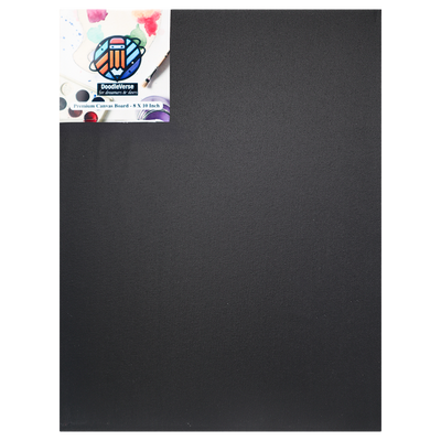 Black canvas board with a brand label on a white background