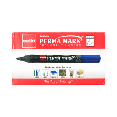 Cello Permament Marker with  fade-resistant blue ink. 10 Pack