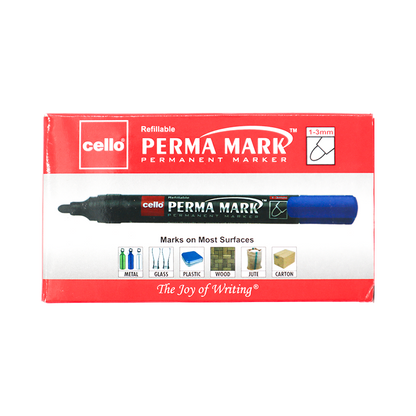 Cello Permament Marker with  fade-resistant blue ink. 10 Pack