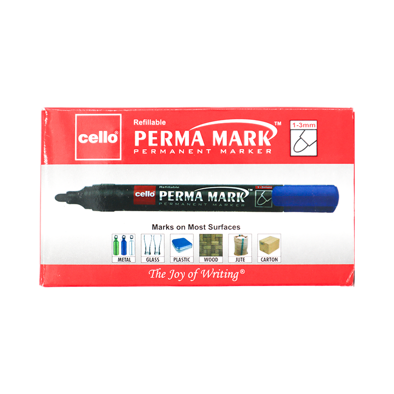 Cello Permament Marker with  fade-resistant blue ink. 10 Pack