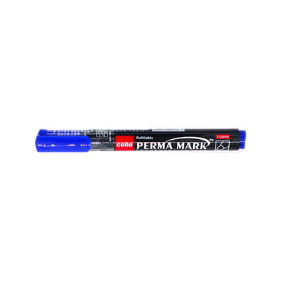 Blue Marker writes on metal, plastic, glass, cardboard, and more