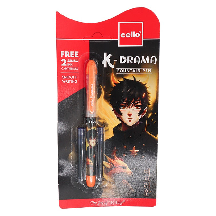 Dramatic Ink Pen Cello K-Drama Fountain Pen with 2 Cartridges Blue Ink – DoodleVerse