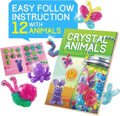Crystal animals terrarium kit with colorful creatures and packaging on a white background