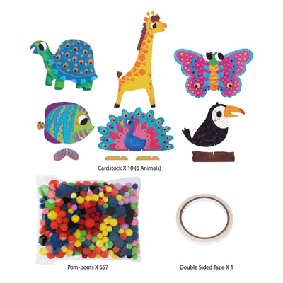 Pom Pom Animal 6 in 1 Craft Kit for kids. Image showing animals