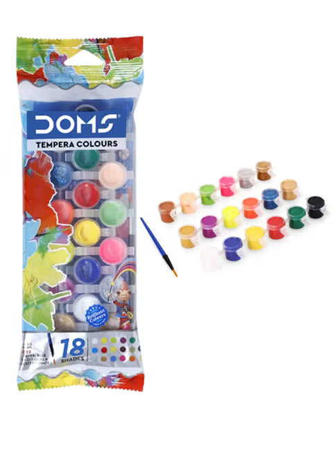 Pack of 18 tempera colours with individual pots and a paintbrush with free brush