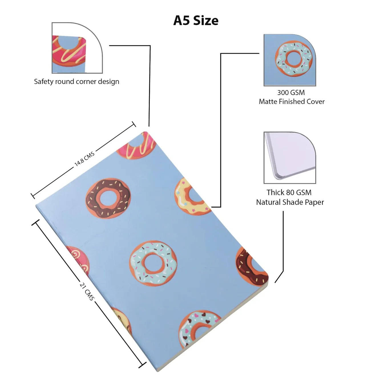 A5 Dessert-Themed Notebooks - Set of 4 Fun Journals for Gifting & Everyday Use - Journals