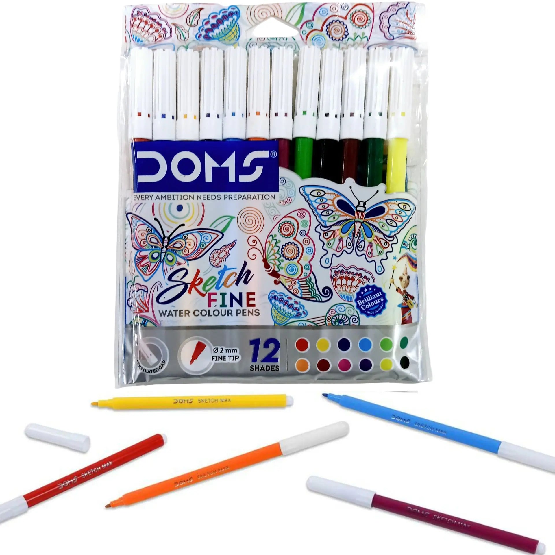 DOMS Fine Watercolour Sketch Pens | 12 Shades