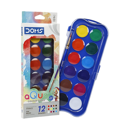 DOMS Water Colour Cakes 12 Shades with Brush - Water Colours