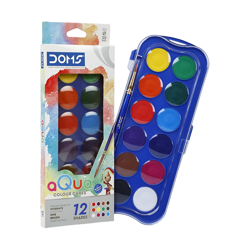 DOMS Water Colour Cakes 12 Shades with Brush - Water Colours