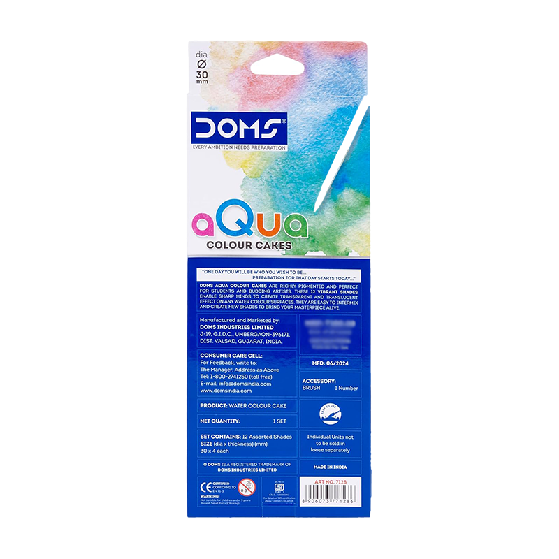 DOMS Water Colour Cakes 12 Shades with Brush - Water Colours