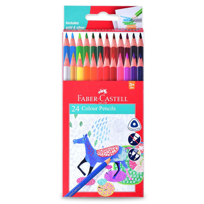 Pack of Faber-Castell color pencils with a colorful design on the packaging.