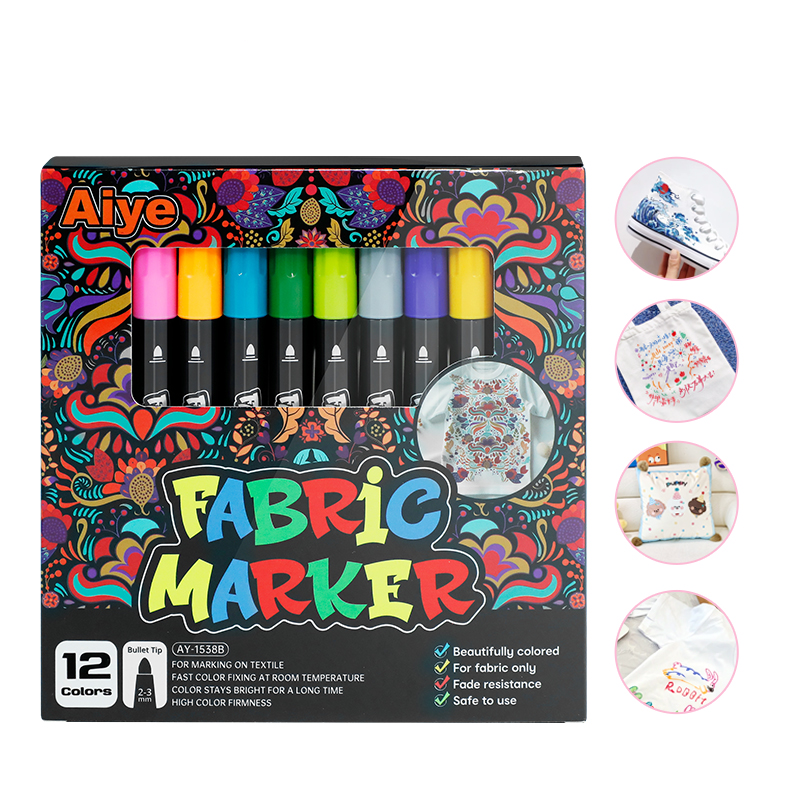 Pack of fabric markers for marking on textile, fast colour fixing at room temperature. 
