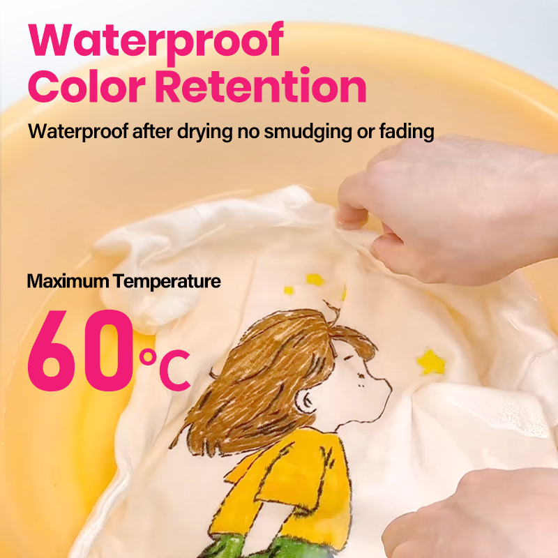 Fabric Markers deliver waterproof, fade-proof color that won't smudge after drying.