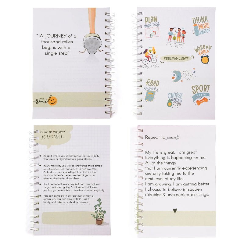 Open spiral-bound five-minute Journal